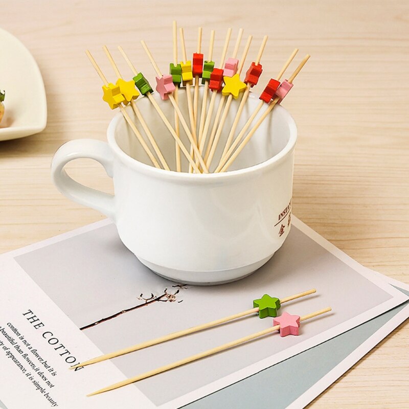 100pcs 12cm Disposable Bamboo Fork Buffet Fruit Desserts Pick Skewer Food Cocktail Sandwich Stick