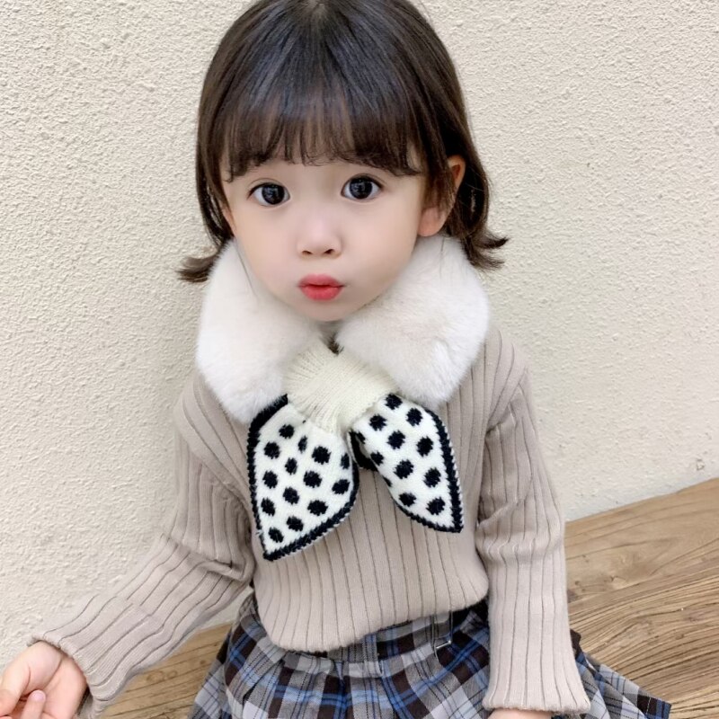Winter Kids Scarf Boys Girls Warm Solid Knitted Plush Polka Dot Fur Scarf Children Thicken Neck Collar Snood Scarves