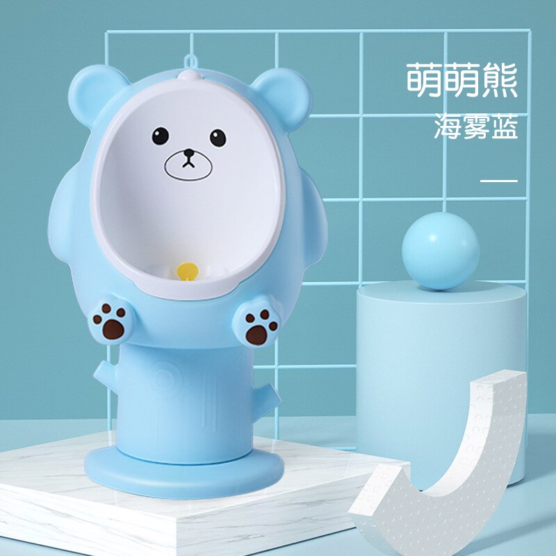 Baby justerbar højde dreng potte toilet træning børn stå lodret urinal tisse toilet tegneserie bjørn vægmonteret krog urinal: Blå