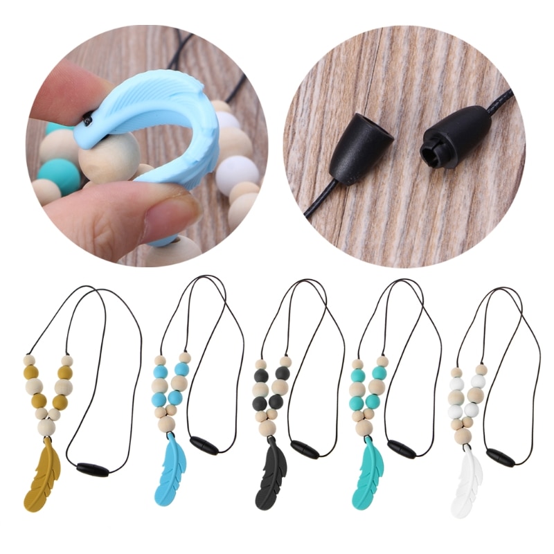 Collar de dentición para bebé, joyería de plumas de silicona para bebé, juguetes para masticar, lactancia,