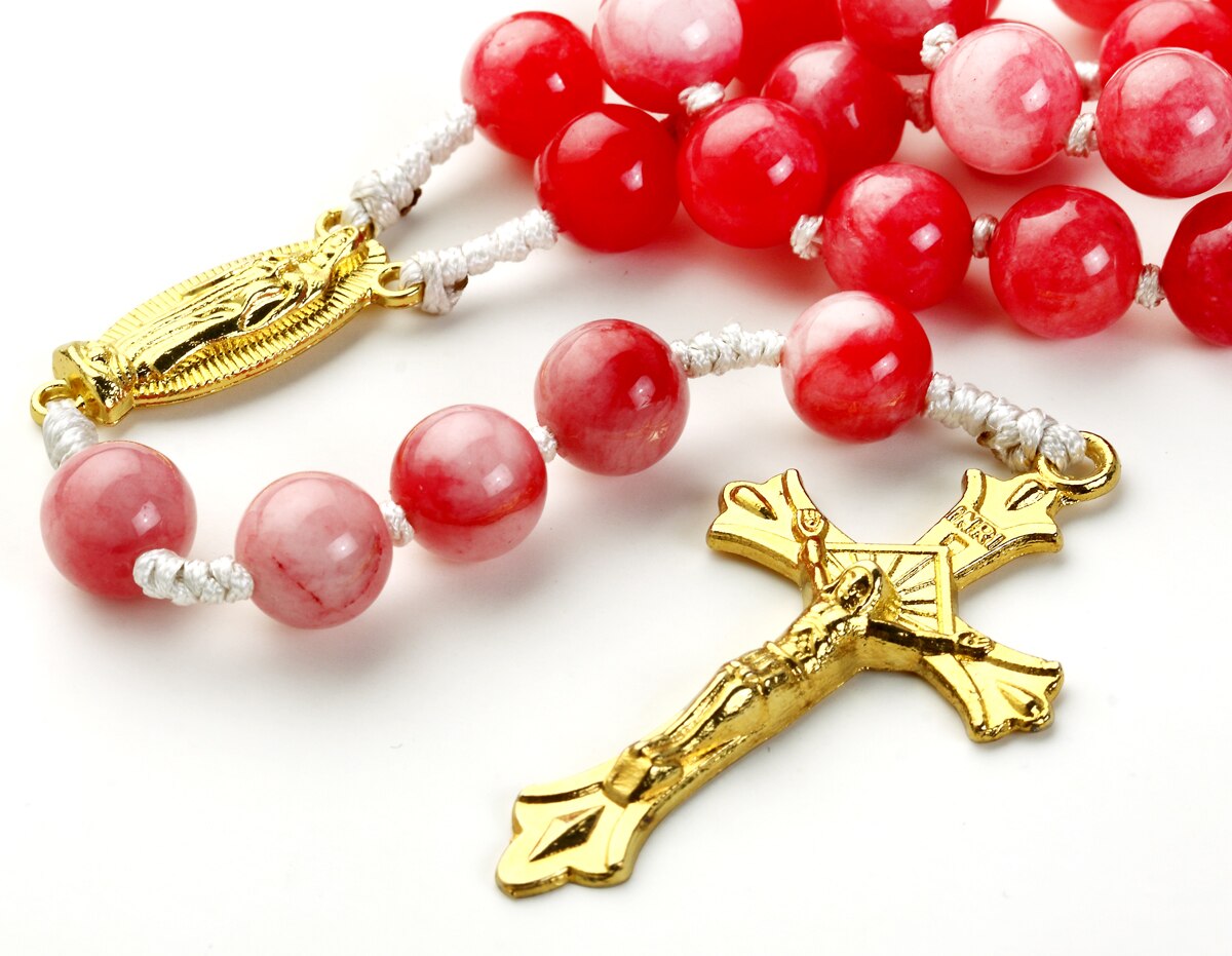 Rosary Beads Catholic Necklace Crucifix Cross Church Memorial Souvenir With Holy Pouch