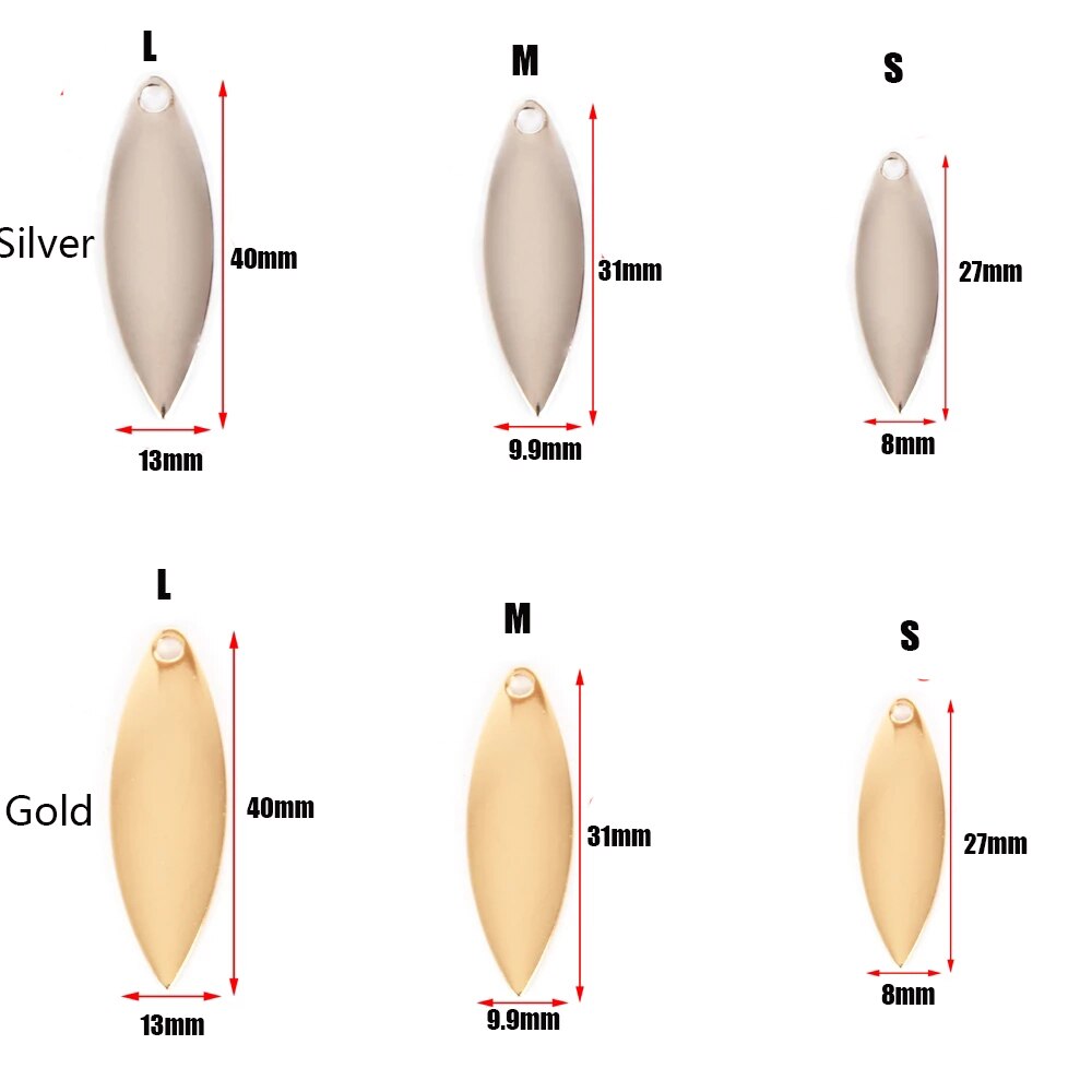 Metal Willow Spinner Blades Smooth Finish,DIY Spinner Bait Fishing Lures,Tackle Craft Fishing Spinner Blades