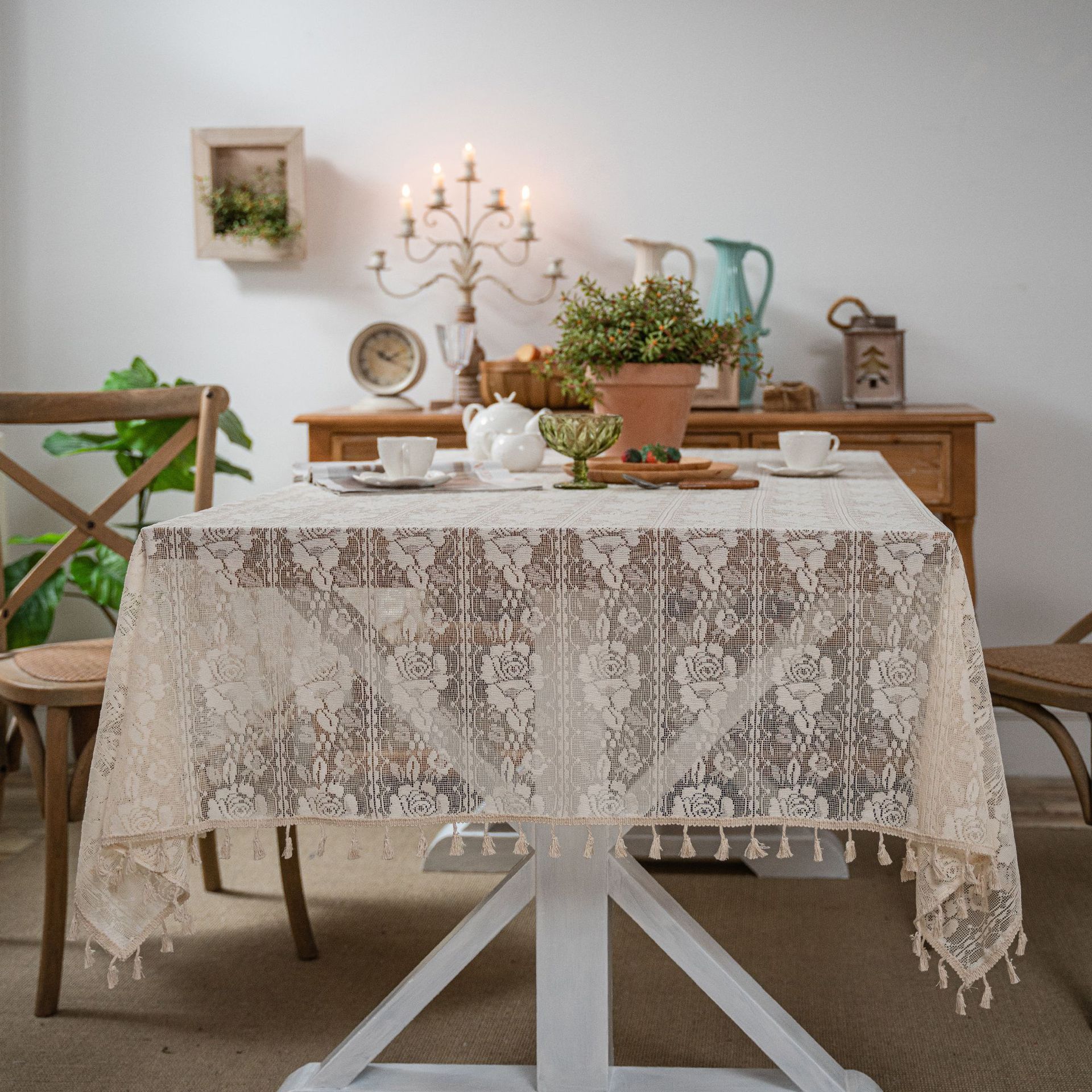 Écharpes tissées au crochet rural, nappes évidées, accessoires de tir, gril de table, Everths: Bourgogne / 132*132cm