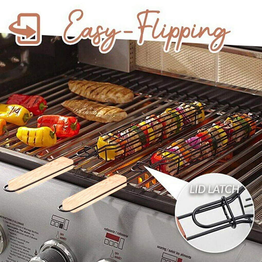 Draagbare Bbq Grillen Mand Roestvrij Staal Anti-Aanbak Barbecue Grill Mand Tools Grill Mesh For A Vlees Hamburger Bbq Gereedschap