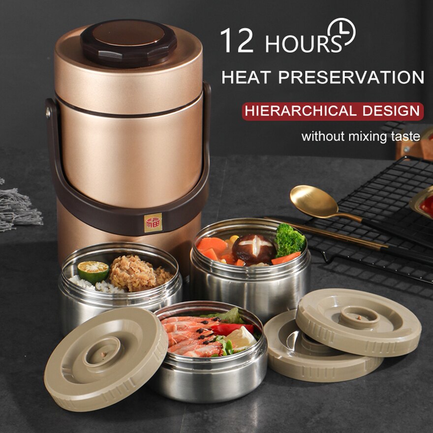 Portable Large Capacity 304 Stainless Steel Vacuum Insulation Bento Lunch Box Leak-Proof Food Storage Container Outdoor Thermos