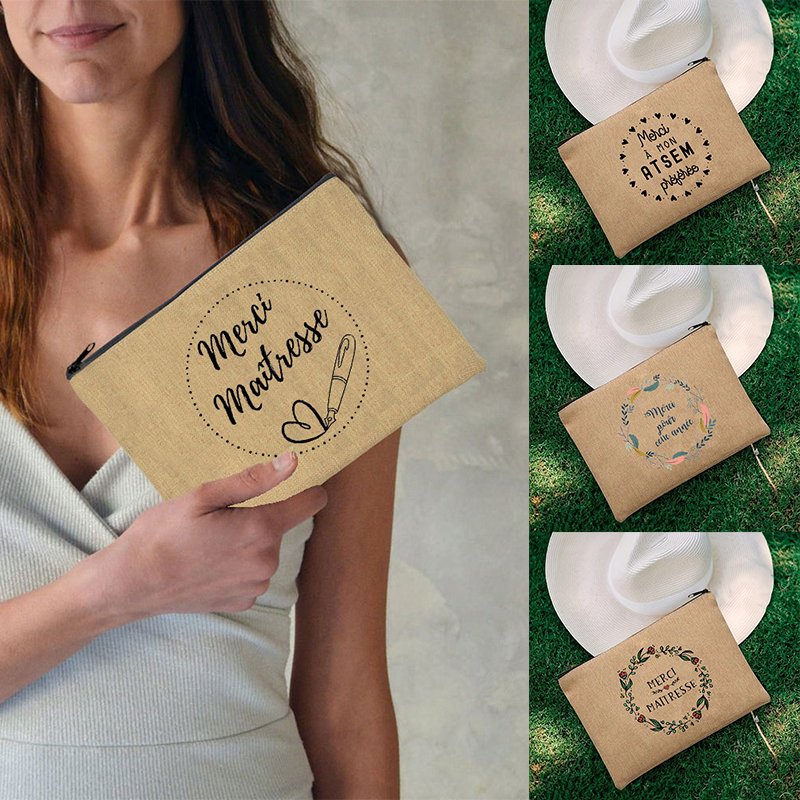 Dank U Leraar Reizen Cosmetische Organizer Make-Up Zakje Merci Maitresse Opbergtas Reizen Parfum Organisator Franse Mini Portemonnee