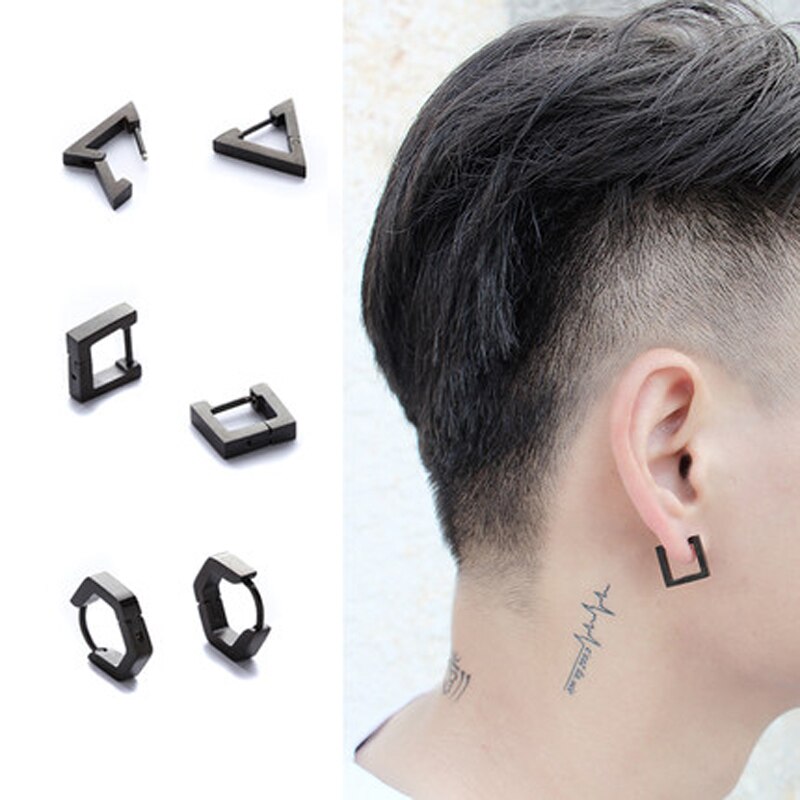 Mode Gothic Driehoek Vierkante Unisex Punk Rock Rvs Mannen Vrouwen Oor Stud Oorbellen Doorboord Push-Back Ear Plug gesp