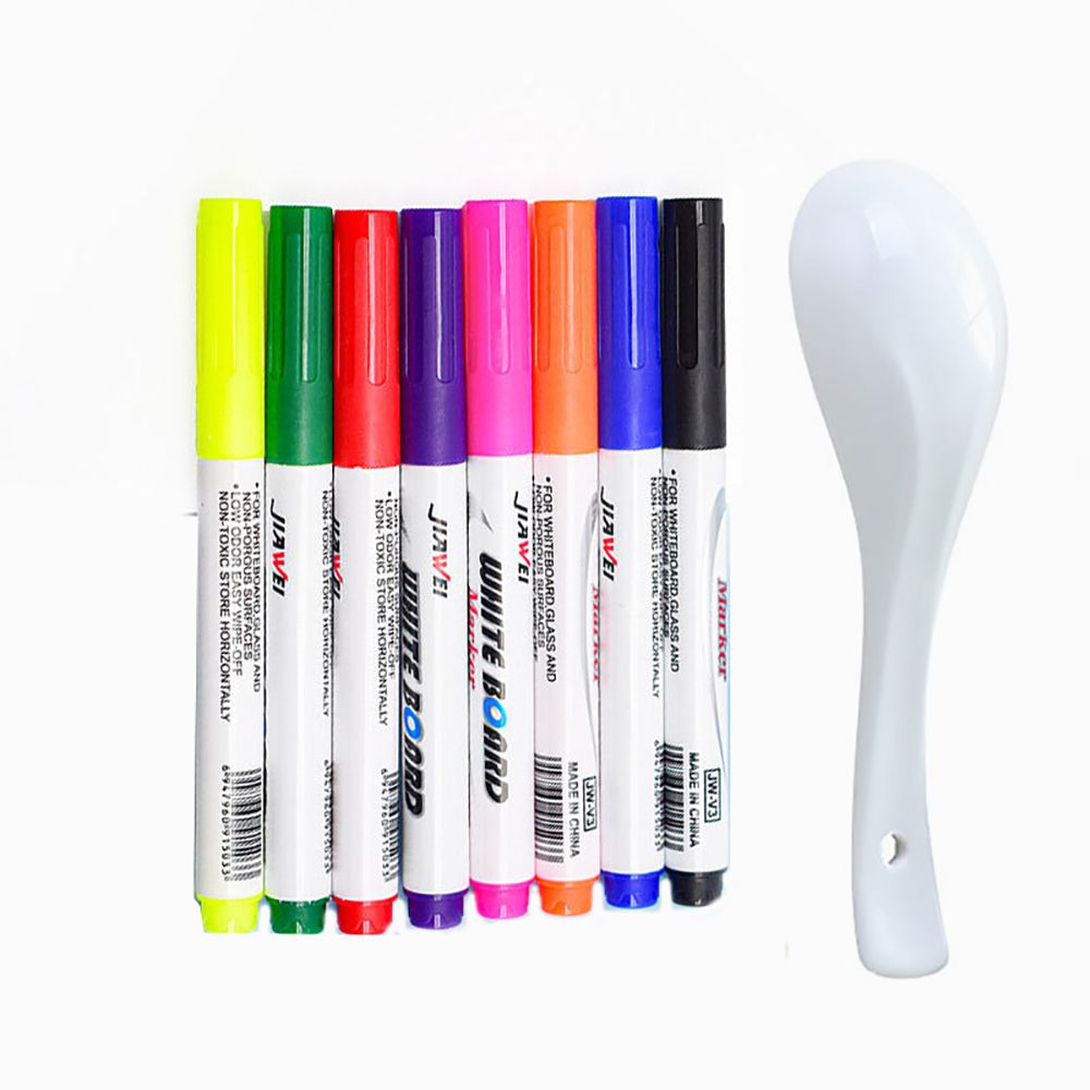 Pluma mágica para pintar al agua para niños, rotulador flotante para garabatos, marcadores de pizarra blanca de colores, juguete educativo para dibujar en el agua: 8 colors with spoon
