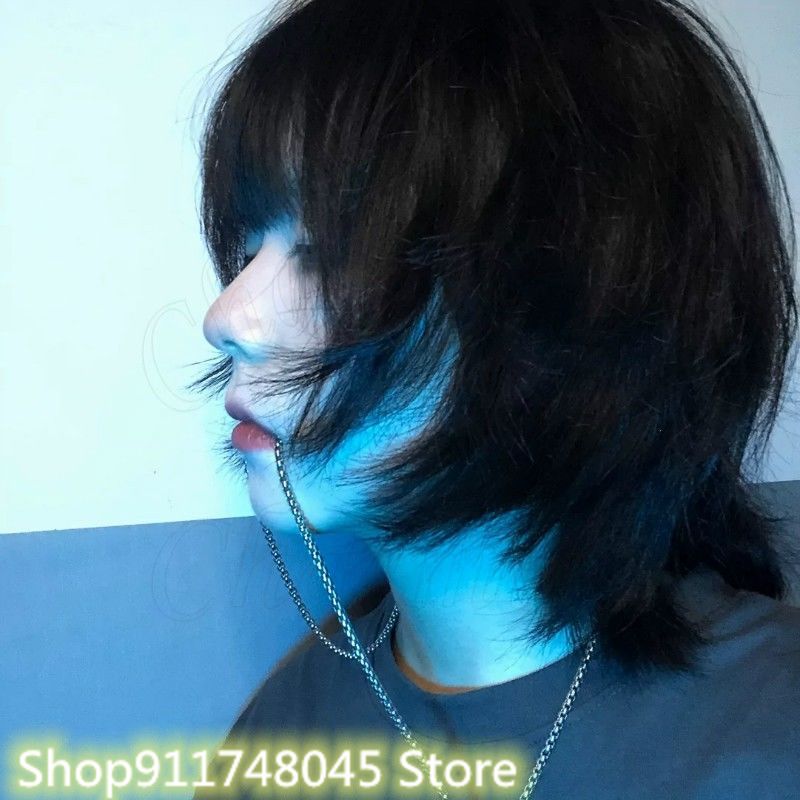 Korean Wig Handsome Retro Wig male cos juvenile wolftail Wolf Tail Hair Wig Center Bangs Full Wigs Mullet Head Wig with long