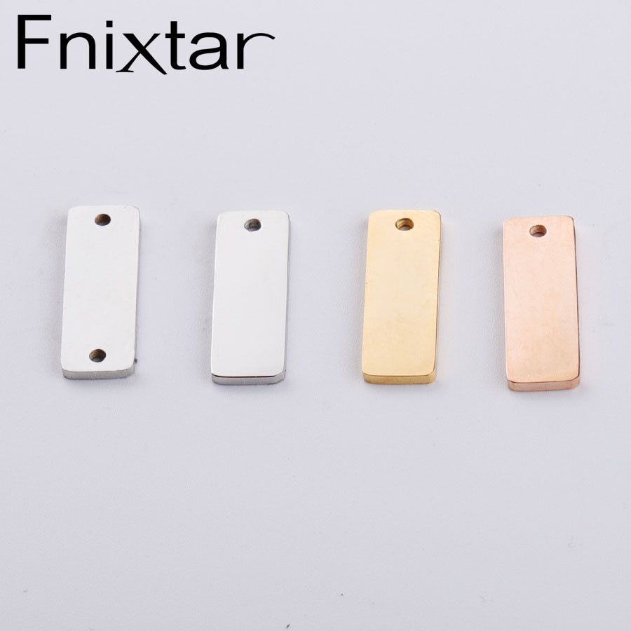 Fnixtar Rectangle Charms Tags Engrave Logo Connector Charms Mirror Polished Stainless Steel DIY Jewelry 6x18mm 20piece/lot