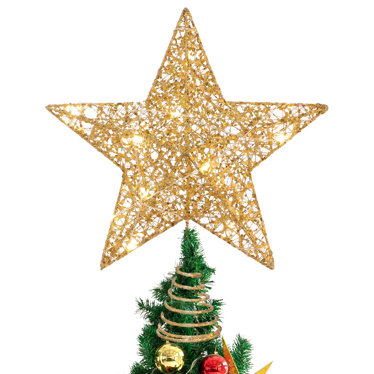 25 x 30cm juletræ topper sølvbelagt juledekor 5 punkt stjerne trætop stjerne til kontor indkøbscenter juledekor  a50: Gylden