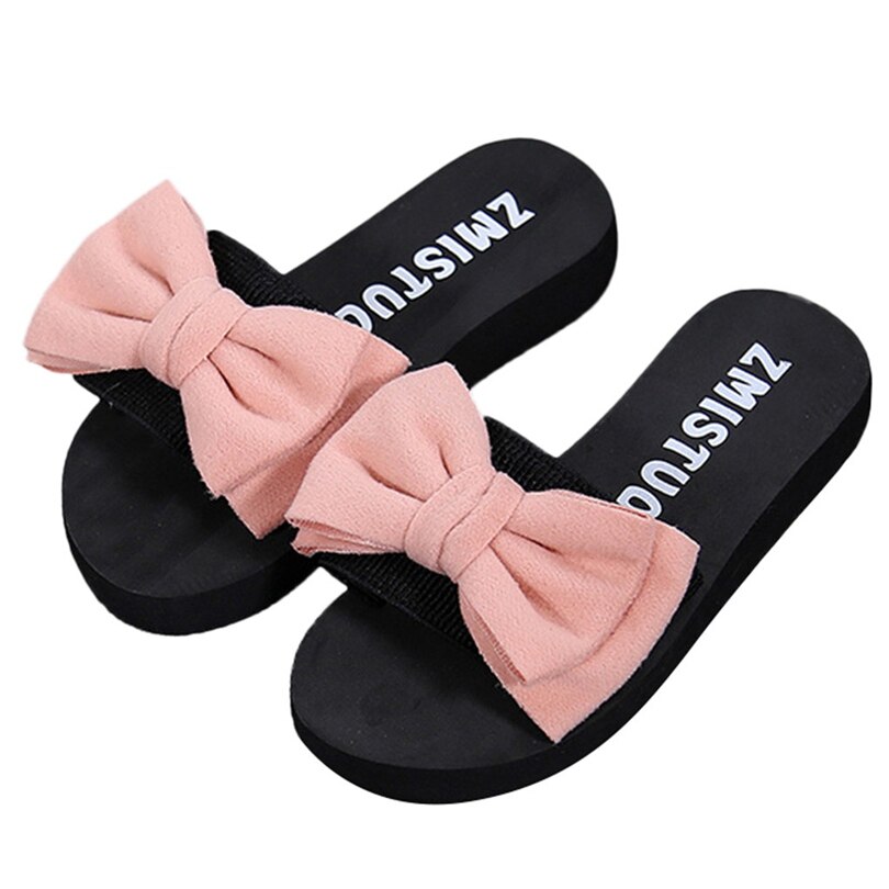 Été en dehors de papillon-noeud pantoufle femmes compensées intérieur extérieur tongs dames chaussures de plage