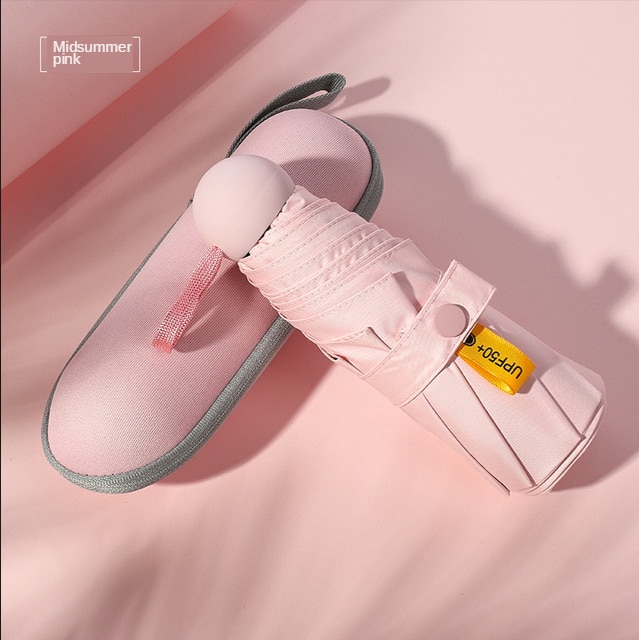 Ultra-Light Small Mini Portable College Style Folding Capsule Five-fold Umbrella Vinyl Sun-resistant UV-Protection College Style: Midsummer Powder