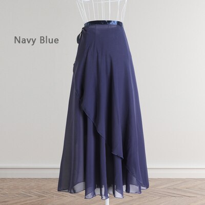 Dans nederdel kvinder lange chiffon ballet nederdele voksen balsal dans nederdel sort burgunder ballet kostume talje slips kjole: Marine blå