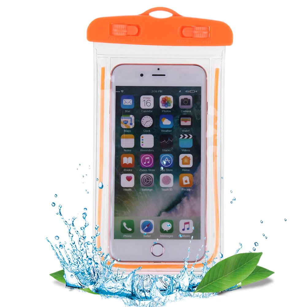 Pvc lysende vandtæt telefon cover til 3.5-6 "mobiltelefon berøringsskærm mobil vandtæt undersøisk gennemsigtig pose taske