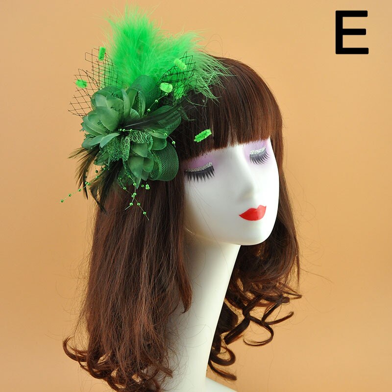 Mode Mesh Fascinators Hoed Vrouwen Wedding Cocktail Thee Party Solid Bloem Veer Tovenaar Hoofddeksels Bruids Haaraccessoires: E