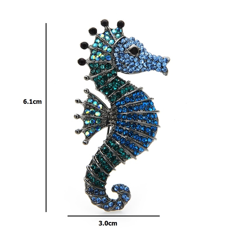 Wuli & baby Scintillante del Rhinestone Seahorse Spille 3-color Sea Animale Ufficio Casual Spilla Spilli Regali