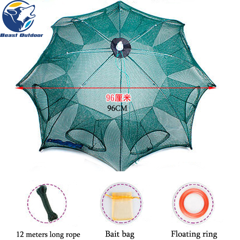 thumbnail image 2 of LINKPAL Fishing Trap Net 8 Holes Fishing Gear Folded Fishing Bait Trap Shrimp Minnow Crab Bait Crayfish Cast Mesh Trap 2 of 11