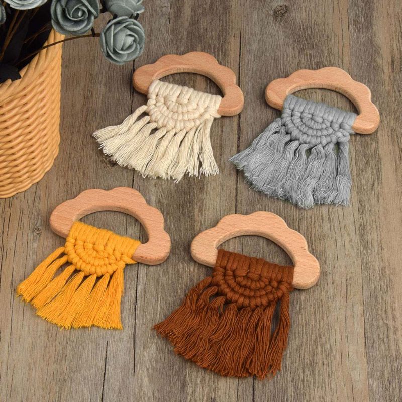 Vintage Baby Cloud Vorm Houten Bijtring Eco-vriendelijke Organische Houten Rammelaar Ring Chewable Baby Tandjes Speelgoed L9CD