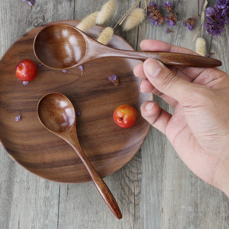Cucharas de madera para comer, 6 piezas de cuchara para comer de madera Natural, 7 pulgadas de cucharadita ecológica hecha a mano para la cena, postres de ensalada,