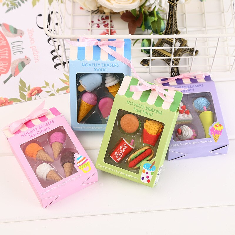 4 stücke Preise für freundlicher Neuheit Radiergummis Kreative essen Radiergummi Weihnachten Radiergummi einstellen Schreibwaren Nette Bleistift Radiergummi