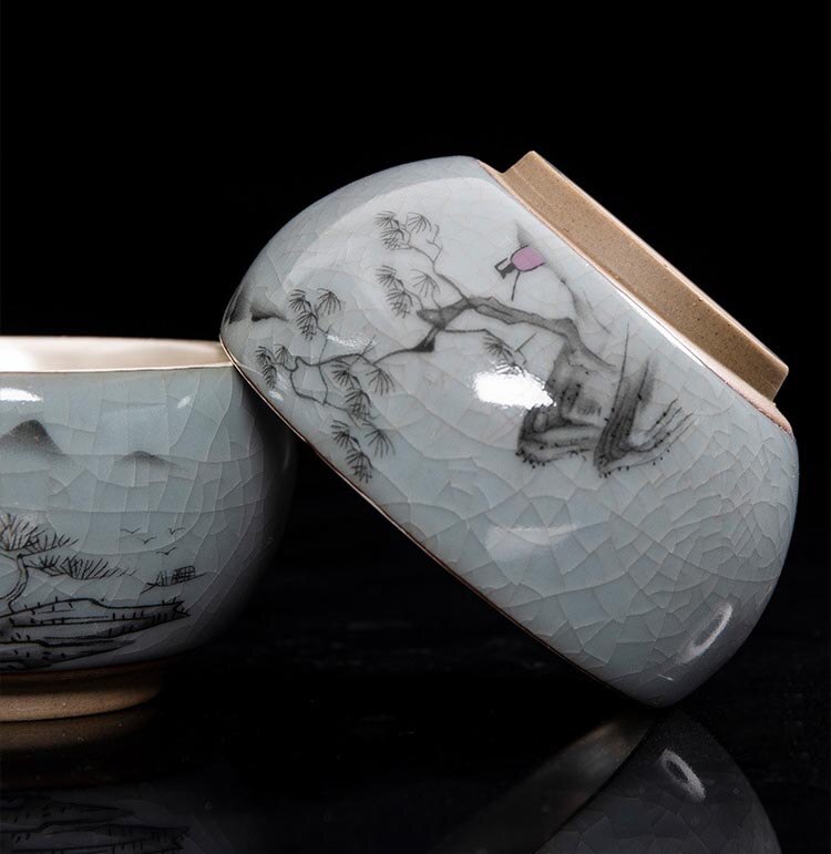 110ml 999 taza de té de plata pura hecha a mano de cerámica pintada a mano maestro pequeño cuenco taza de té de colección
