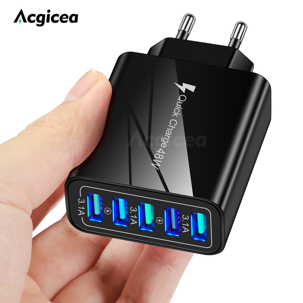 USB Charger Quick Charge 5 Port USB Charger For iPhone 12 13 Xiaomi Huawei Wall Mobile Phone Fast Travel Charger EU US UK Plug