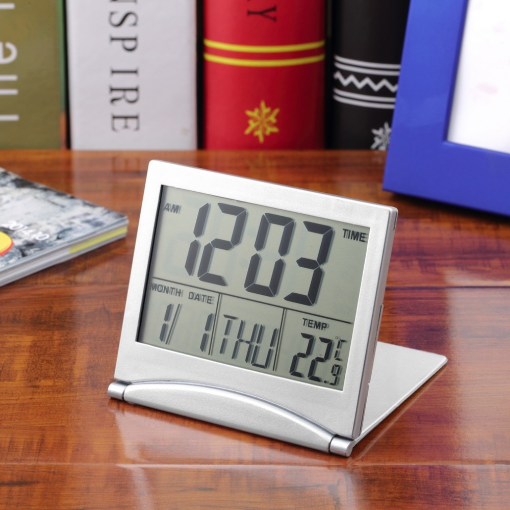 1pcs Calendar Alarm Clock Display Date Time Temperature Flexible Mini Desk Digital LCD Thermometer Cover Search Desk Clock