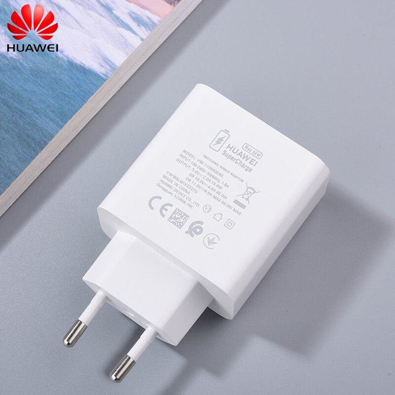 Huawei 66w superschnell-wandladegerät-adapter 11v 6a eu-supercharging-stecker für mate 40 30 20 rs p50 p40 nova 8 pro 1m 6a usb-c-kabel