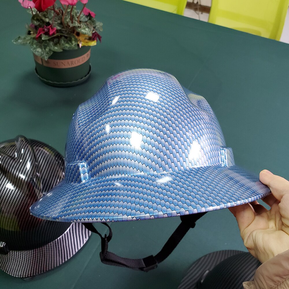 DARLINGWELL Full Brim Hard Hat FRP Safety Helmet Vents Blue Carbon Fiber Pattern Work Construction Hat Railway Metallurgy Mine