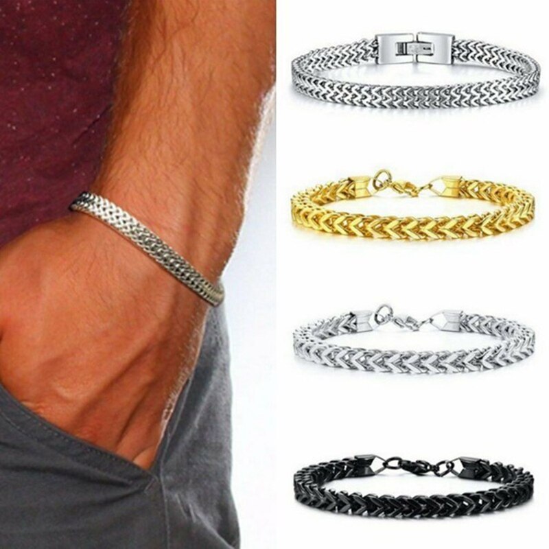 Pulsera de los hombres de acero inoxidable de buena para hombre pulsera hombres de cadena de serpiente en la mano del hombre pulseras de cadena