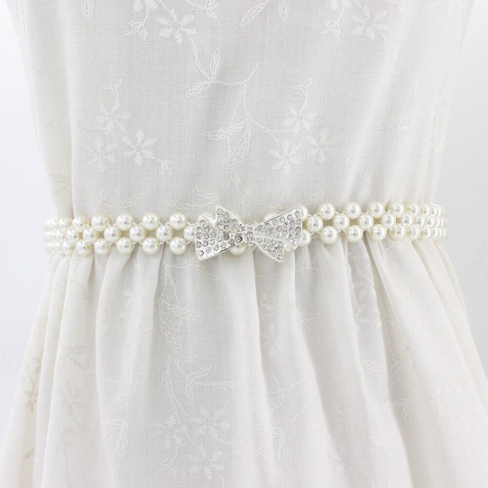 1PC Women Pearl Waist Belt Chain Rhinestone Elastic Pearl Dress Chain Belt Dress Decorative Belt Female Chain: 11
