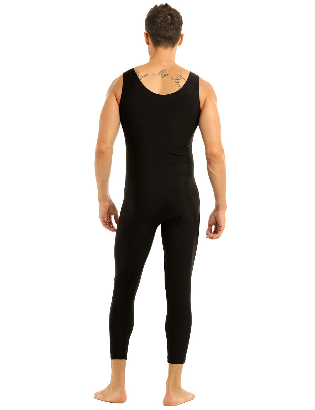 Sexy Mens Adults Well Fit One Piece Scoop Neck Sleeveless Skin-Tight Solid Color Vest Unitard Bodysuit Dancewear for Performance