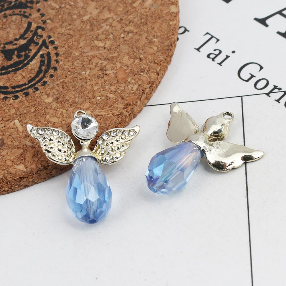 DoreenBeads aleación de Zinc y de vidrio encantos religiosos Ángel color oro KC claro facetado de 28mm x 25mm 5 uds