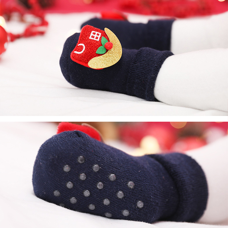 4 Kleuren Kerst Baby Sokken Winter Warm Leuke Katoenen Kerstman Elanden Antislip Pasgeboren Peuter Jongen Meisje Kerst sokken Baby