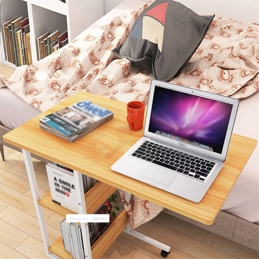 Mesa auxiliar con marco de acero para ordenador portátil, mesa pequeña de 2 capas con polea móvil, Simple y móvil