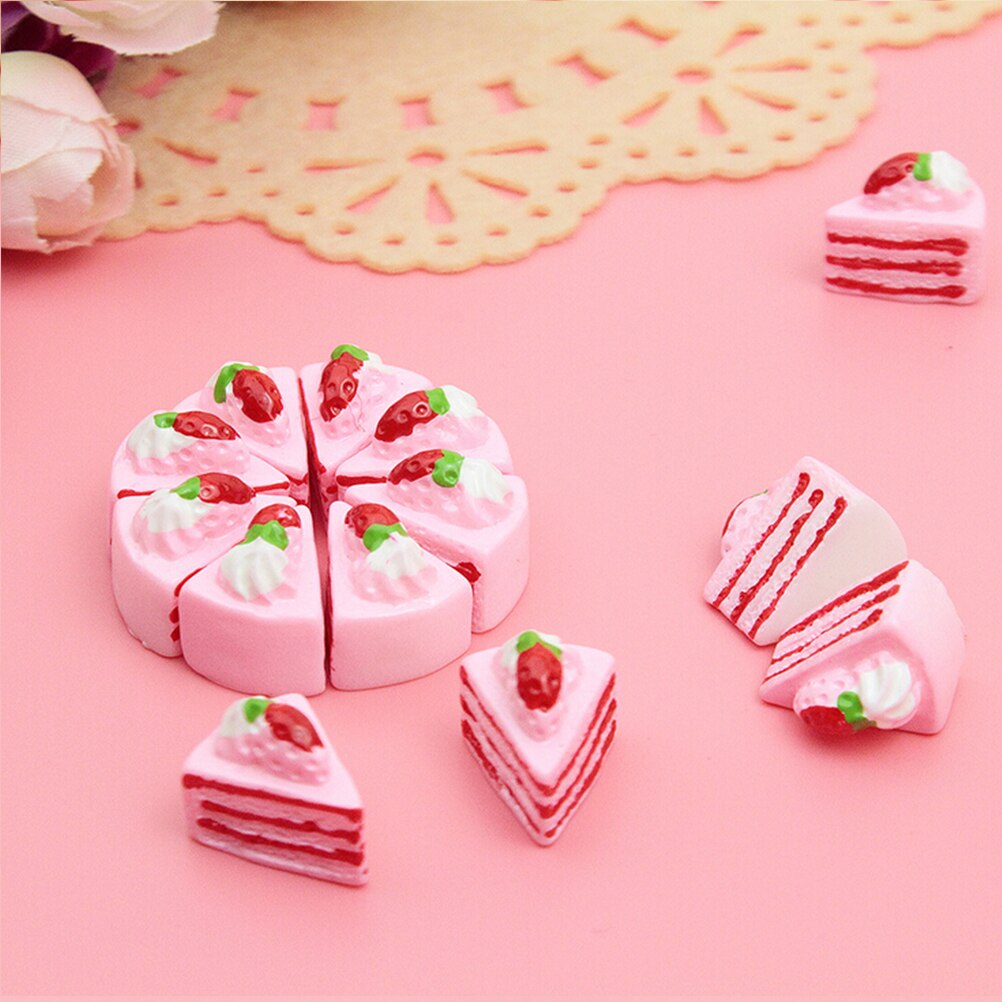 10Pcs Leuke Kawaii Plat Diy Miniatuur Kunstmatige Nep Voedsel Cake Resin Cabochon Decoratieve Craft Speel Pop: 4