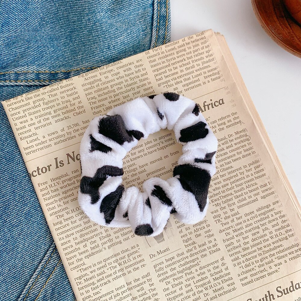 Bandas de Pelo de lana de Invierno para mujer, cintas para el pelo con estampado de vaca, accesorios para el cabello para niña, coletero: Cowsmall printed