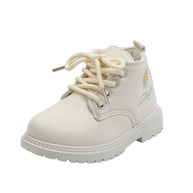 Babystövlar för pojkar flickor korta stövlar barn mjukt läderunderdel sneakers barn höst vinterskor: Vit / 23 ( inuti 14.5 cm)