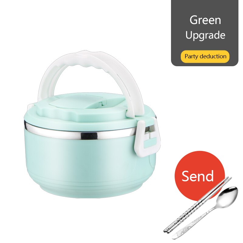 Container Stainless Steel Thermal Lunch Box Layers Sealed Grid Hidden Hand Tableware Students Adult Lunch Box: Upgrade Type single layer Northern Europe green  with stainless steel chopsticks and spoon