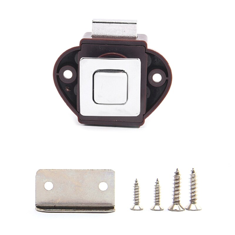 Verborgen Knop Lock Push Button Klink Rv Push Lock Zinklegering Kabinet Sloten Voor Rv Jachten Camper Camper Lade 20mm: Brown Chrome