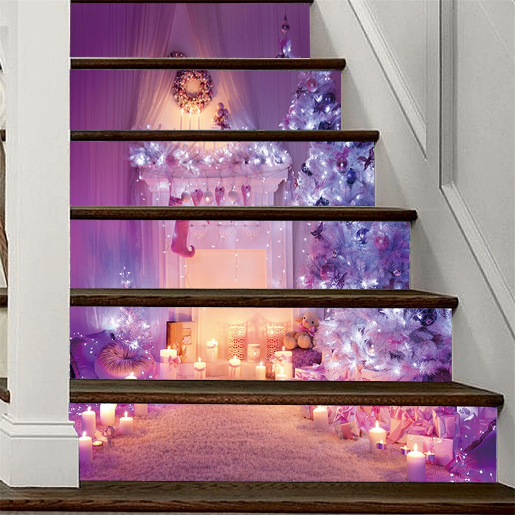 Autocollants muraux créatifs escalier | Autocollants trapèces de noël, autocollant de Simulation 3D d'escalier, autocollant de décoration imperméable, bricolage