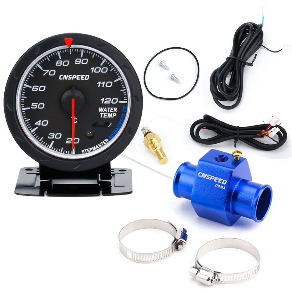 CNSPEED 60MM Temperatuurmeter 20--120 C Water Temp Meter Rood &amp; Wit Verlichting Auto Water met sensor adapter