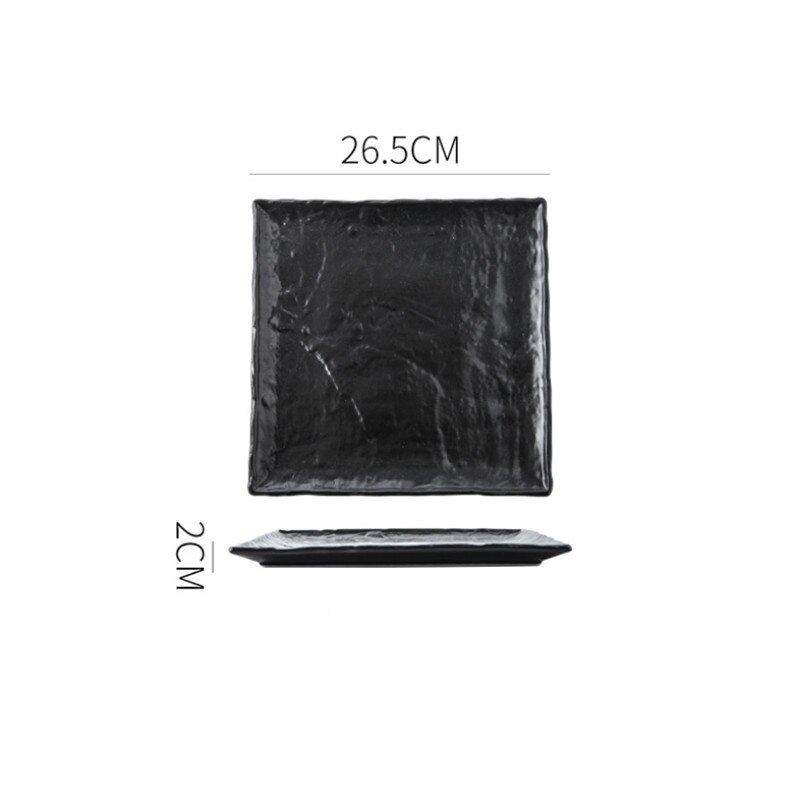 Japanese Ceramic Stone Pattern Black Glaze Dinner Plate Steak Salad Plate Home Dessert Sushi Square Dish Restaurant Tableware: 10 inch square