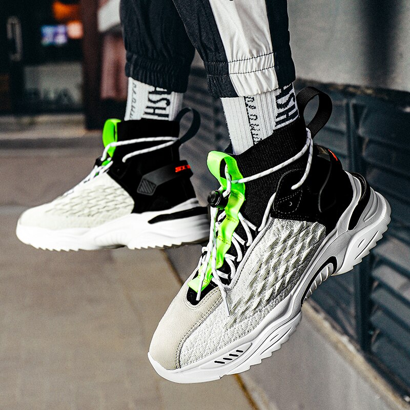 High Top Socks Shoes Running Shoes Luminous Fish Scale Thick Sole Slip On Men Sneakers Footwear Outdoor Jogging Shoes Hombre