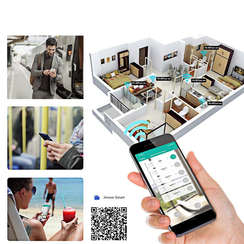 ZIGBEE – Barre d&#39;Alimentation Intelligente UE, Multiprise, Cordon d&#39;Extension, avec 2 Prises USB et 4 Prises CA, par Tuya
