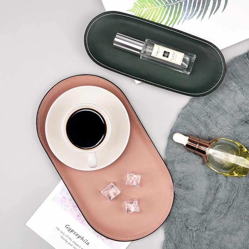Edelstahl Leder Oval Ablage Dressing Tisch machen-hoch Schmuck Tablett Schreibtisch Organisieren Snack Lager Kasten