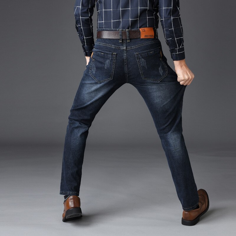 Høst vår mellom vekt menn casual biker denim jeans stretch denim bukser solid slim fit jeans mann street skinny bukse: Svart / 30