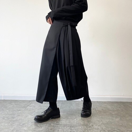 Jupe-culotte style Harajuku pour homme, Streetwear, tendance, ample, décontracté, noir, jambes larges, Kimono: M