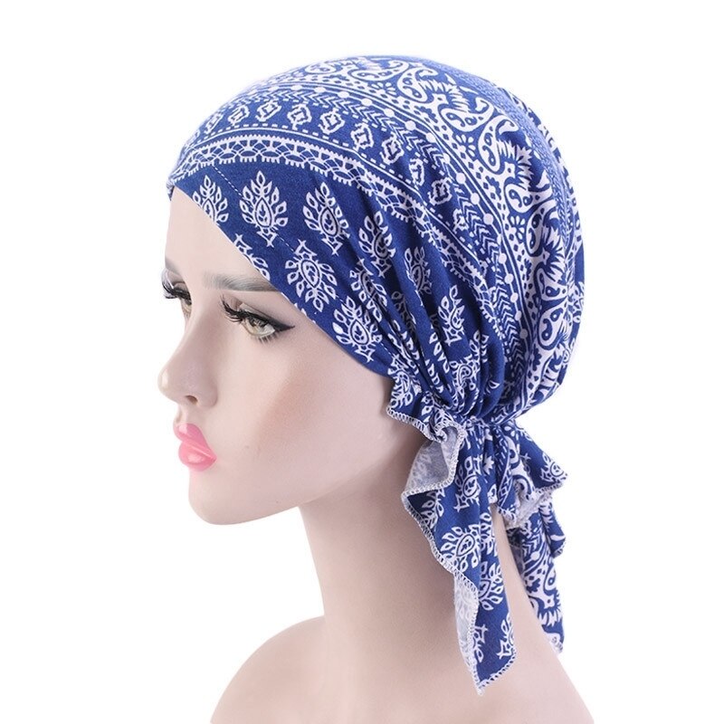 58cm kvinnor bomull hårmössor bandana halsduk färdigbunden chemo hatt mössa turban huvudbonader för cancer turbante dampatienter: Typ 8